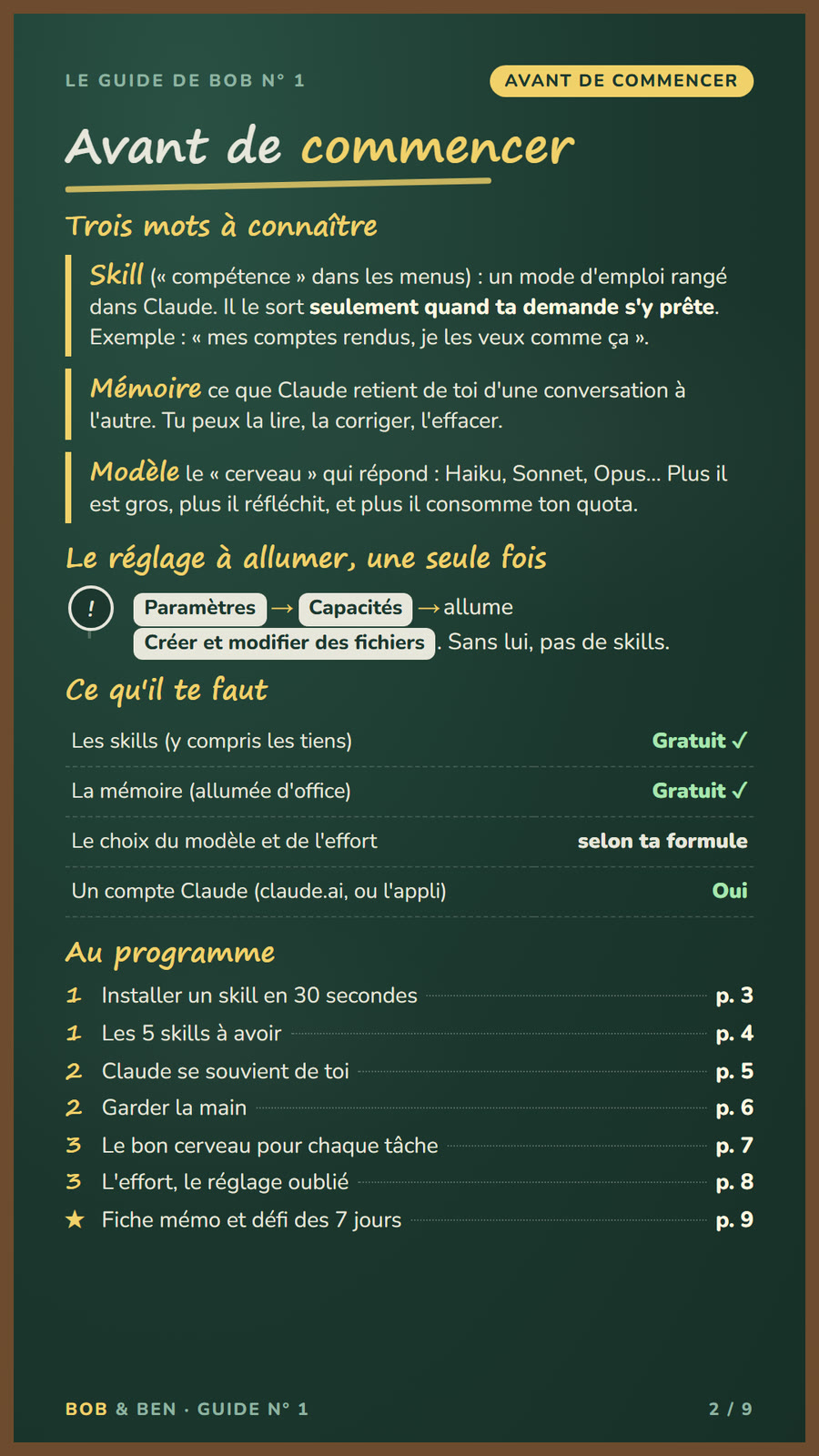 Guide 1, page 2 : avant de commencer