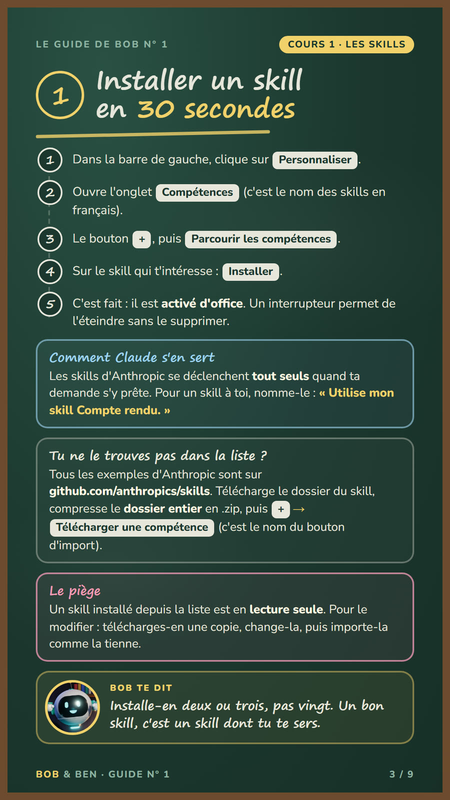 Guide 1, page 3 : installer un skill en 30 secondes