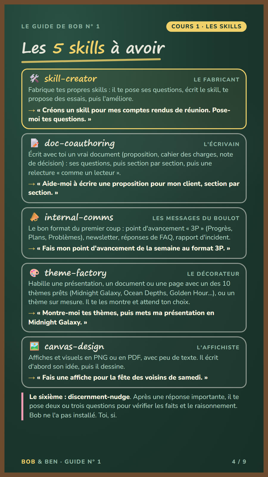 Guide 1, page 4 : les 5 skills à avoir