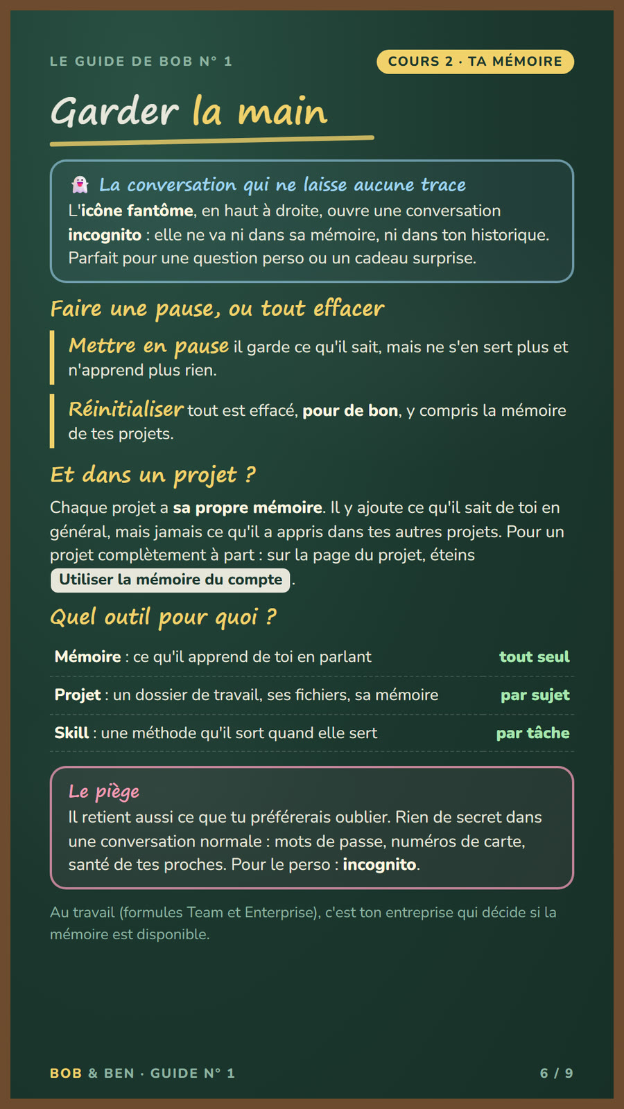 Guide 1, page 6 : garder la main sur sa mémoire