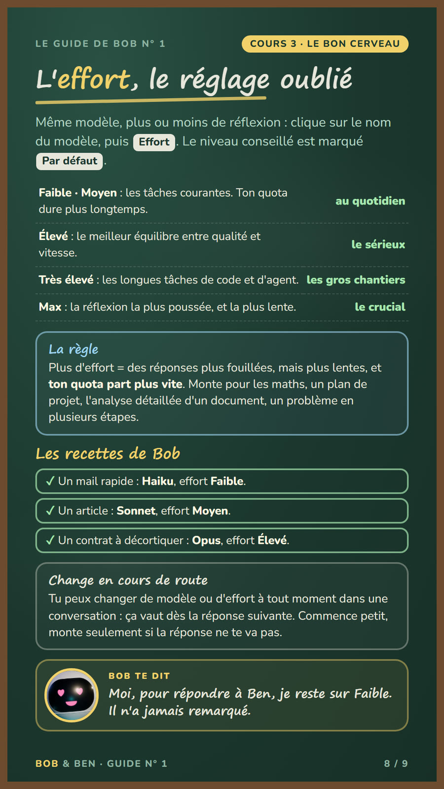 Guide 1, page 8 : l'effort, le réglage oublié