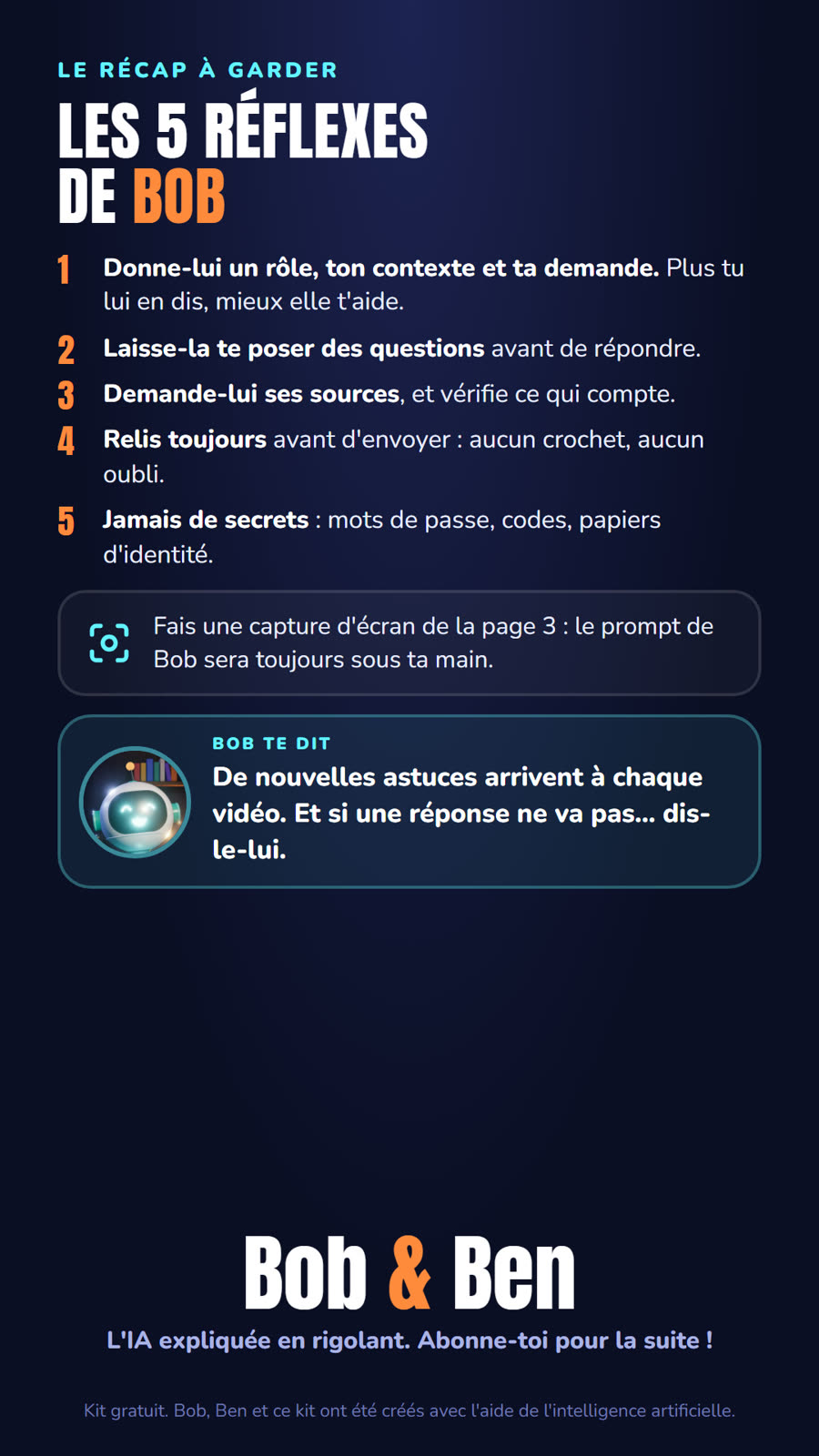 Kit 1, page 10 : le récapitulatif