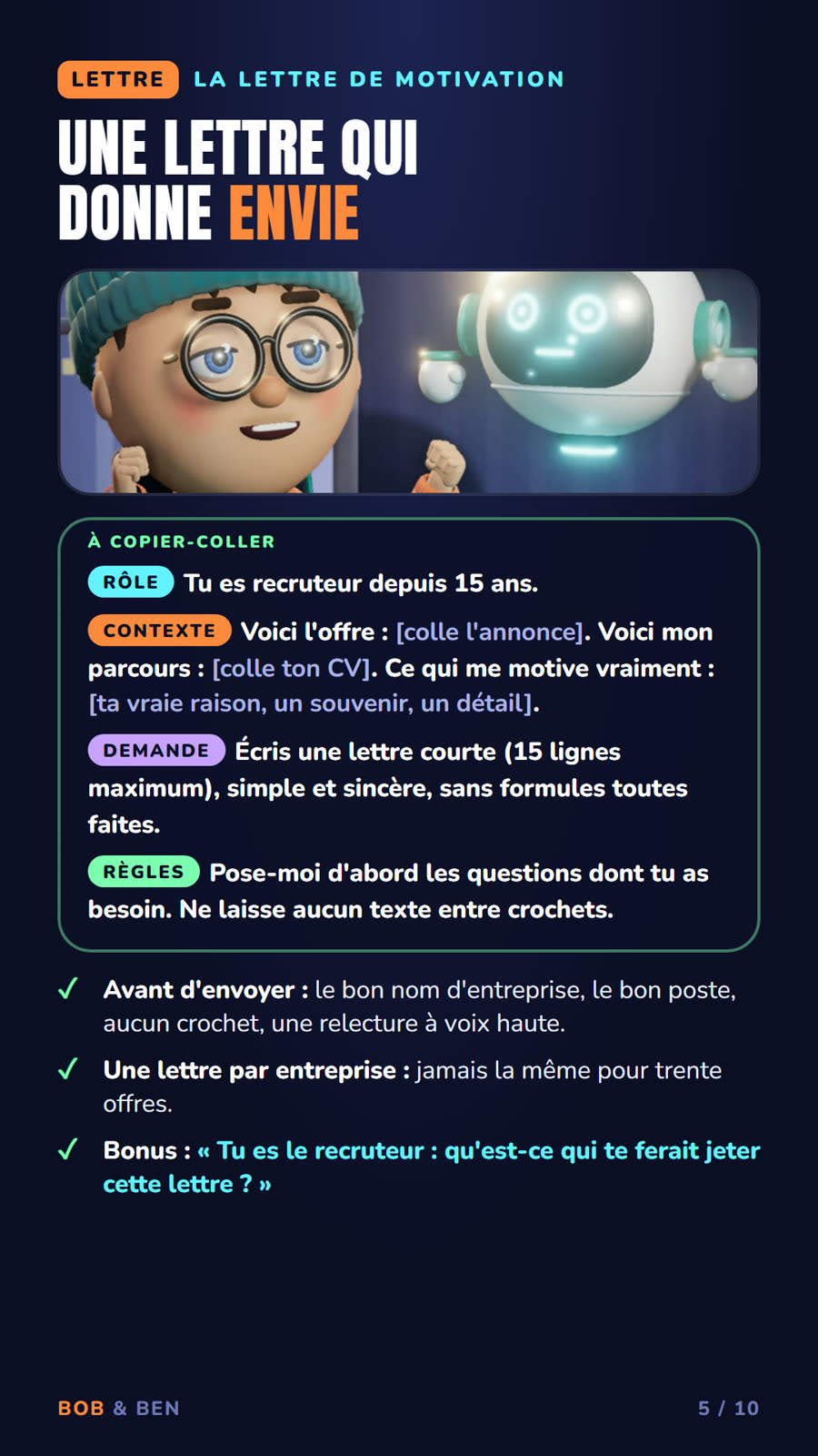 Kit 1, page 5 : la lettre de motivation (LETTRE)