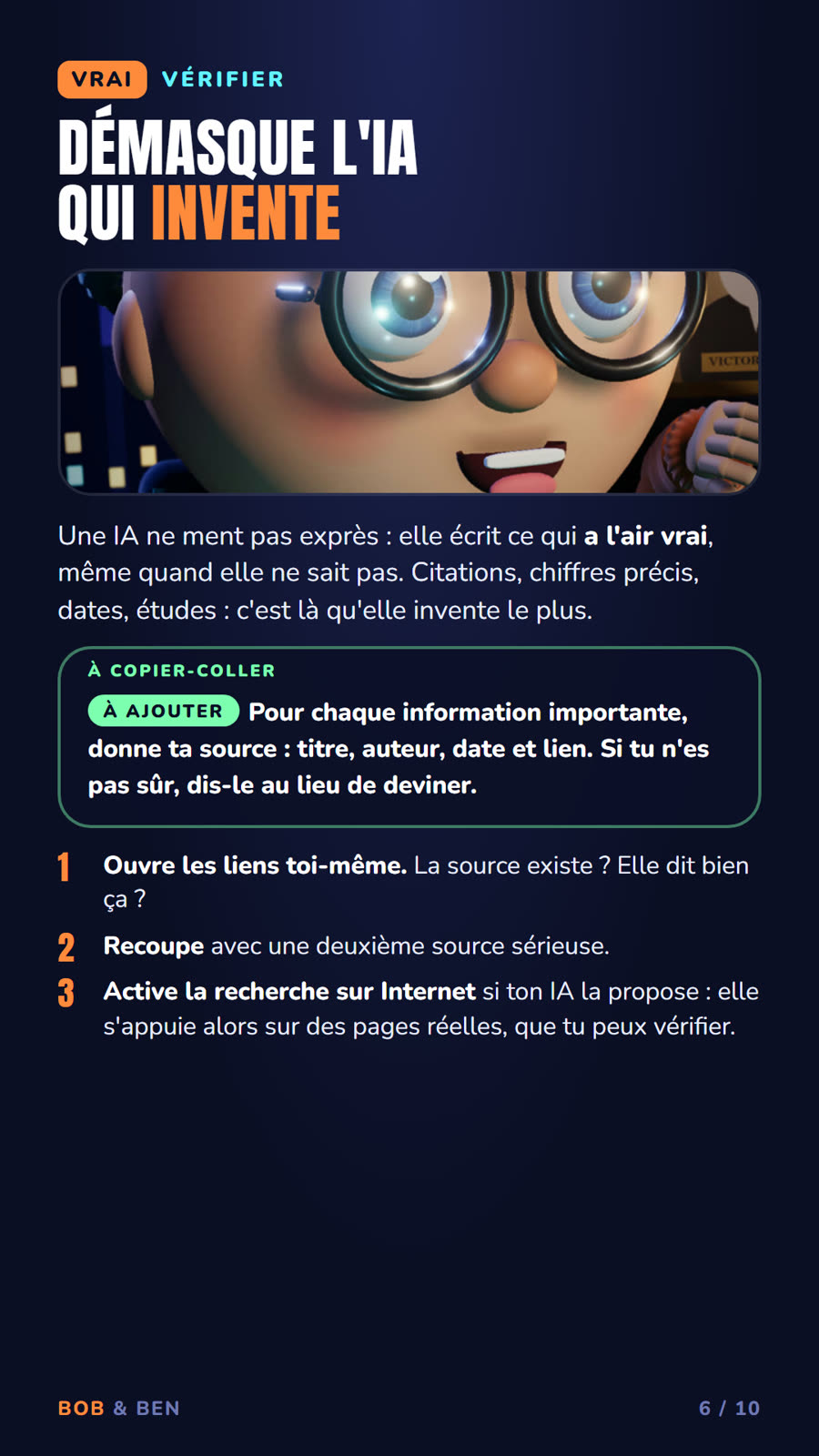 Kit 1, page 6 : vérifier ce que dit l'IA (VRAI)