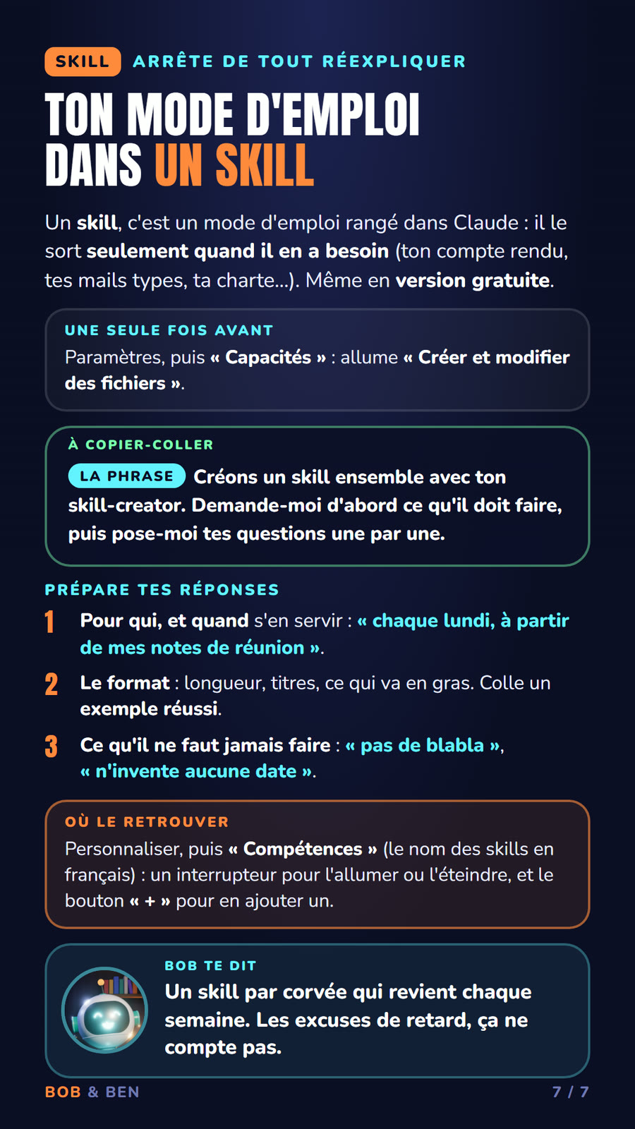 Kit 3, page 7 : ton mode d'emploi dans un skill (SKILL)